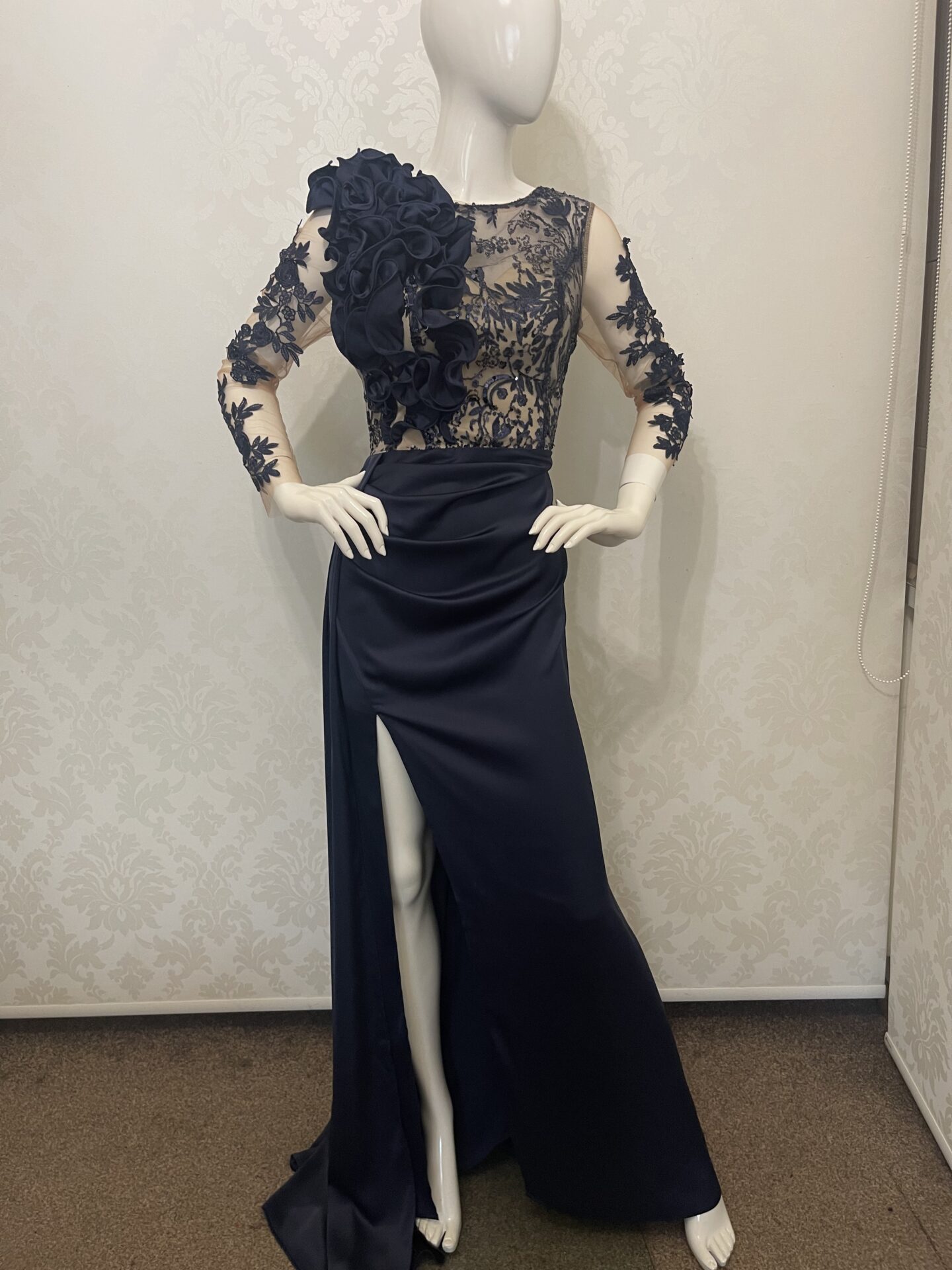 Granatowa długa Suknia Maxi Glamour , wizytowy ,premium.