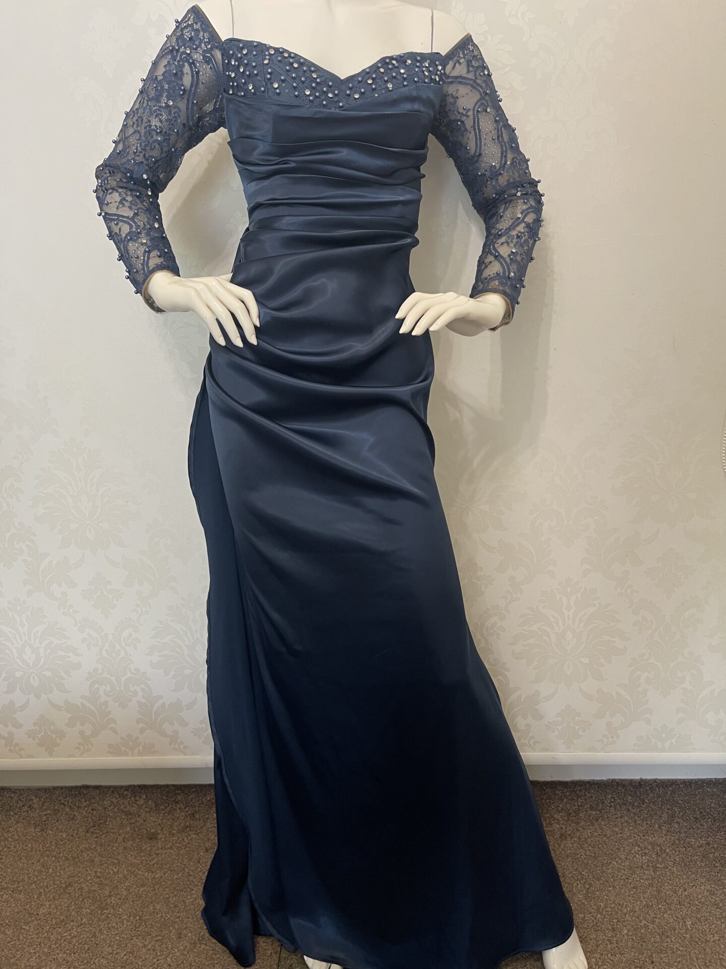 Granatowa Suknia Maxi- wieczorowa Glamour premium.