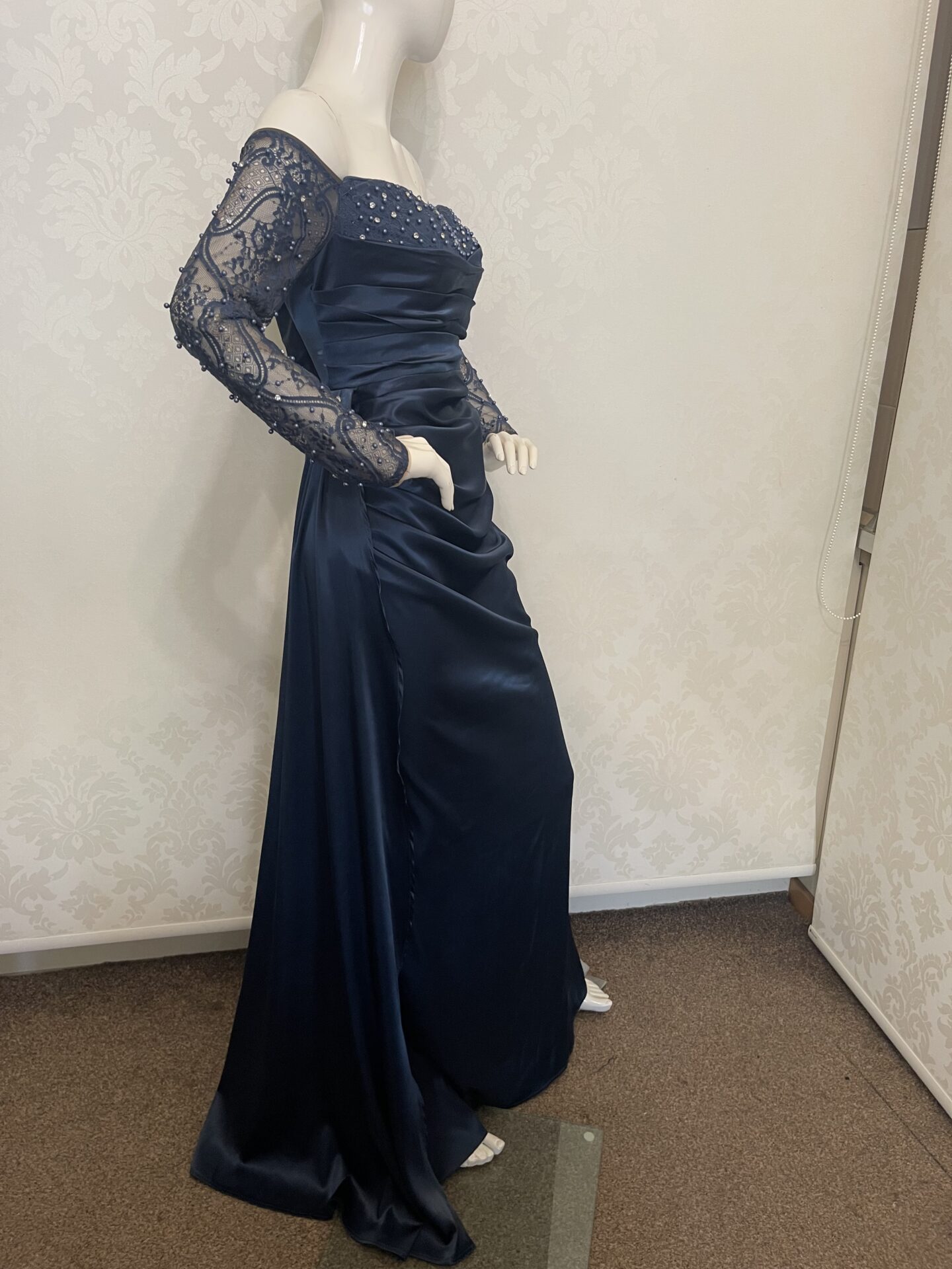 Granatowa Suknia Maxi- wieczorowa Glamour premium. - obrazek 3