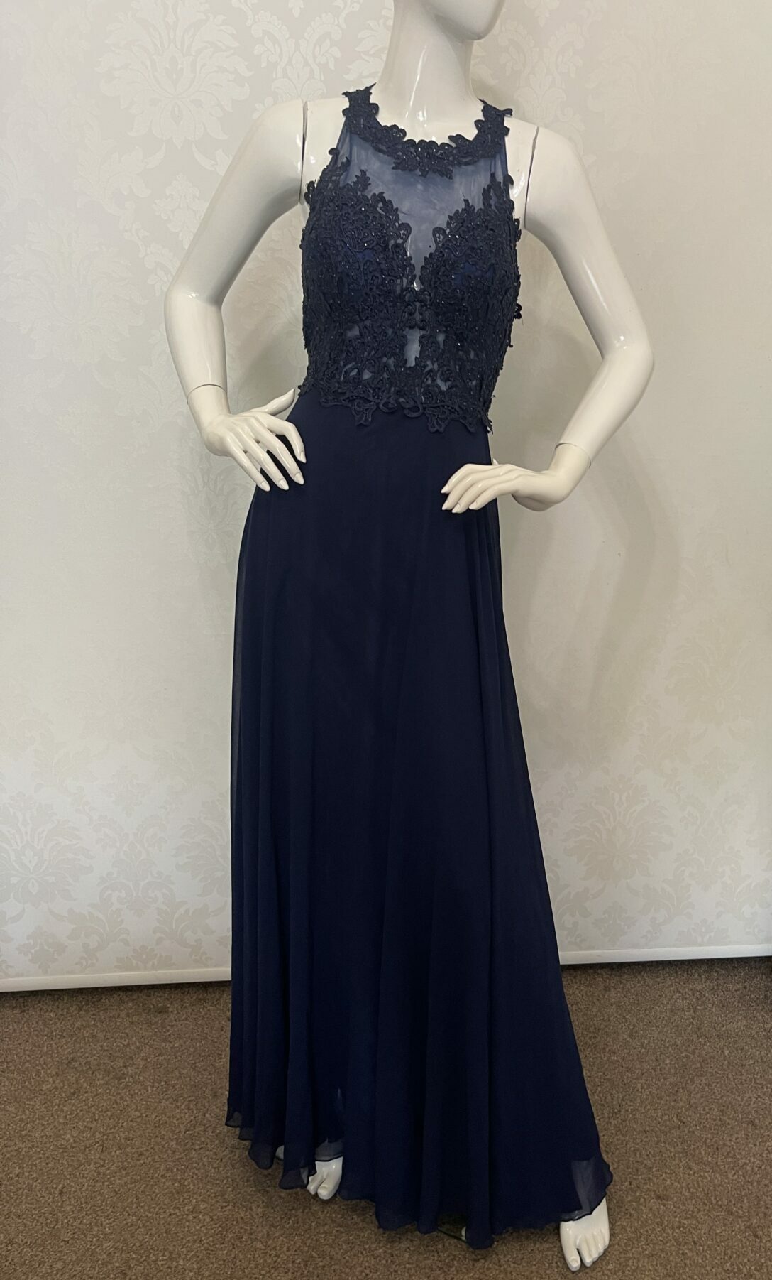 Granatowa Suknia Maxi w stylu Glamour.